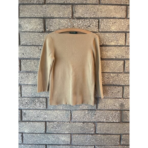 Lauren Ralph Lauren Ribbed Knit Beige Sweater Large - Picture 1 of 9